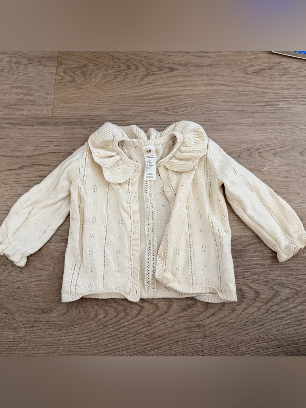 H&M Toddler Ivory Ruffle Collar Knit Cardigan Organic Cotton
